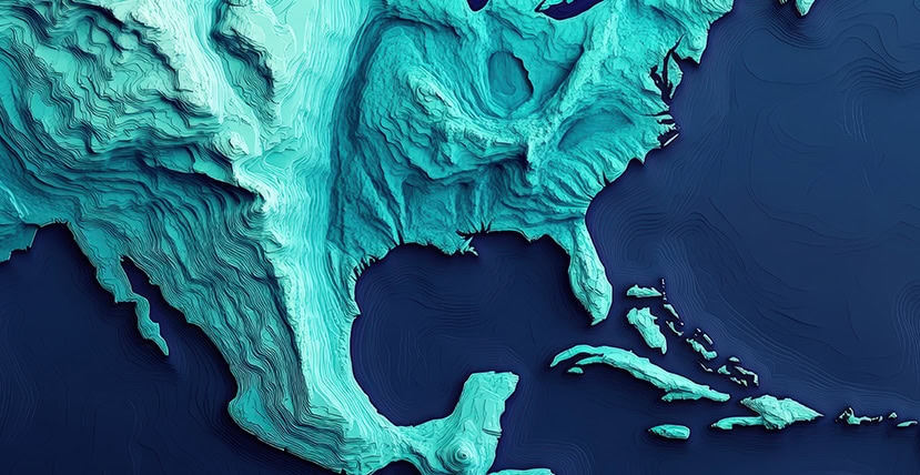 topographic map showing the gulf of mexico